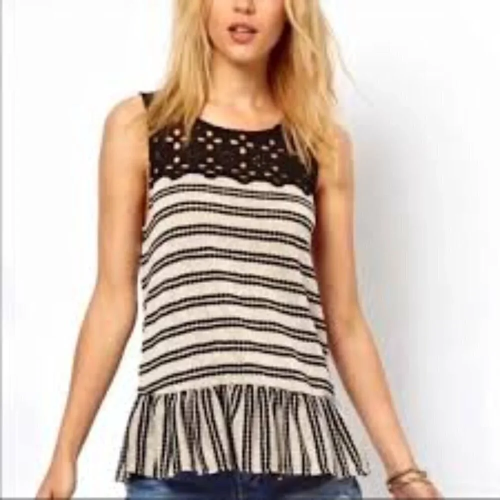 Free People Mollys Retro Black and Tan Tank Top for Effortless Style 1313